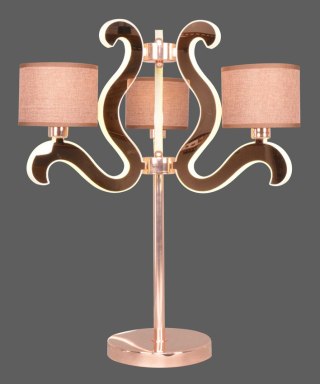 Lampa stołowa AMBROSIA miedź abażur z tkaniny świecące ramię 3xE27
