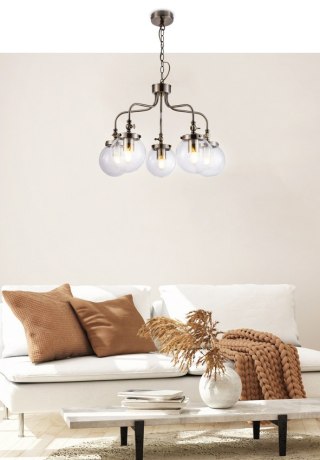 Lampa sufitowa wisząca BALLET patyna szklana kula 5xE27