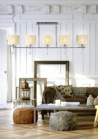 Lampa sufitowa wisząca ESTERA chrom abażur z tkaniny 5xE14