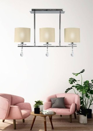 Lampa sufitowa wisząca ESTERA chrom abażur z tkaniny 3xE14