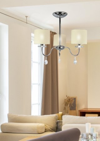 Lampa sufitowa wisząca ESTERA chrom abażur z tkaniny 3xE14