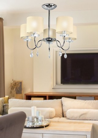 Lampa sufitowa wisząca ESTERA chrom abażur z tkaniny 5xE14