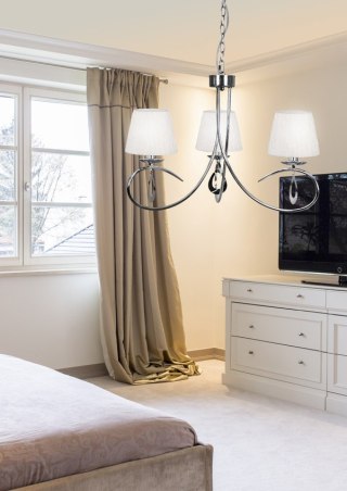 Lampa sufitowa wisząca ANIKA chrom biały abażur z tkaniny 3xE27