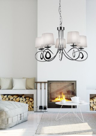 Lampa sufitowa wisząca ANIKA chrom biały abażur z tkaniny 5xE27