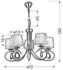 Lampa sufitowa wisząca ANIKA chrom biały abazur z tkaniny 5xE27_wymiar