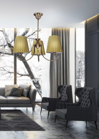 Lampa sufitowa wisząca MOZART patyna abażur miodowy z tkaniny 3xE27