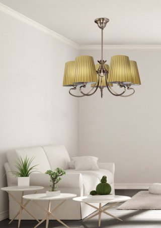 Lampa sufitowa wisząca MOZART patyna abażur miodowy z tkaniny 5xE27