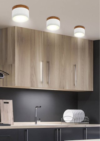 Lampa sufitowa oprawa biała/drewniana LED 9W Tuba 2273648