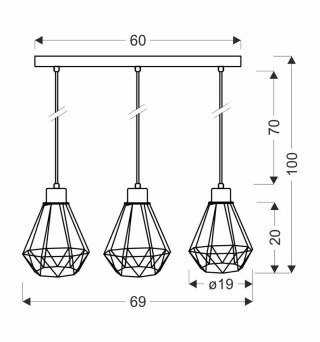 Lampa wisząca PRIMO listwa3xE27 czarny-złoty