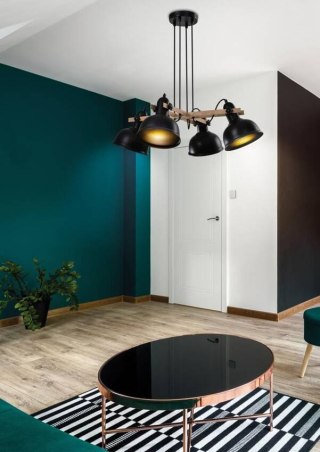Lampa wisząca RENO regulowana czarna/drewno z czarnymi kloszami loft