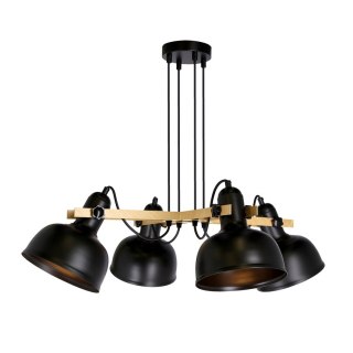 Lampa wisząca RENO regulowana czarna/drewno z czarnymi kloszami loft