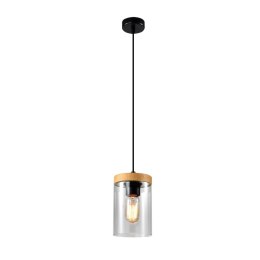 Lampa wiszaca WELS 1xE27 czarny+drewniany klosz dymiony Candellux 31-21984