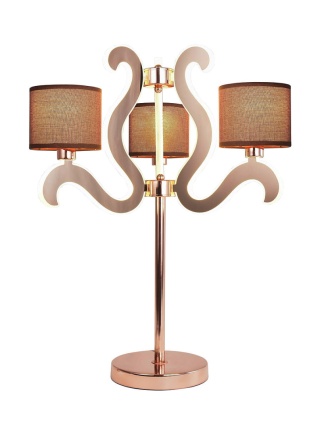 Lampa stołowa AMBROSIA miedź abażur z tkaniny świecące ramię 3xE27