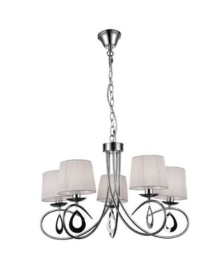 Lampa sufitowa wisząca ANIKA chrom biały abażur z tkaniny 5xE27