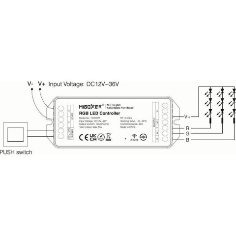 Kontroler LED RGB strefowy 20A 240W 12V RF 2,4ghz MI-Light FUT037p_1 Kontroler LED RGB strefowy 20A 240W 12V RF 2,4ghz MI-Light FUT037p_1