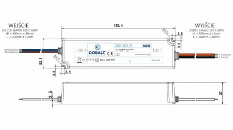 Zasilacz impulsowy CobaltElectro  ZPV 12V 100W IP67 rys