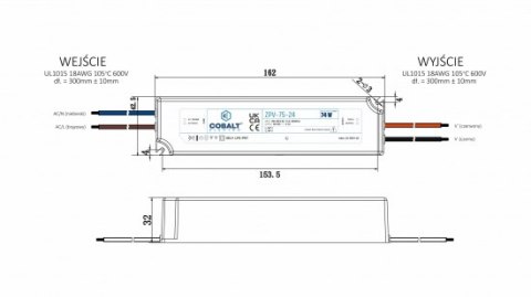 Zasilacz impulsowy CobaltElectro ZPV 12V 72W IP67 tech