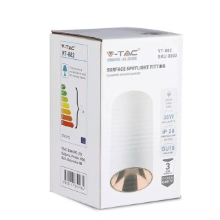 Oprawa sufitowa V-TAC GU10 okrągła natynkowa tuba biały+różowe złoto 80x140mm VT-882-R 3 lata gwarancji