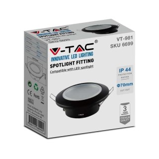 Oczko V-TAC GU10 wpuszczane okrągłe szczelne z szybą IP44 czarny VT-981 3 lata gwarancji