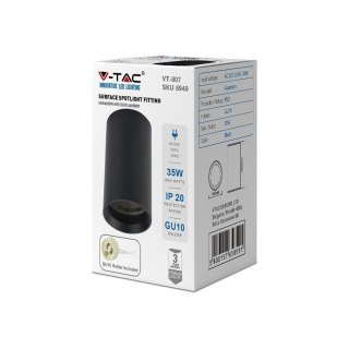 Oprawa V-TAC aluminiowa GU10 okrągła natynkowa tuba czarna 60x100mm VT-807-B 3 lata gwarancji