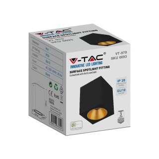 Oprawa V-TAC GU10 kwadratowa natynkowa czarna+złoty 100x100x120cm VT-979SQ 3 lata gwarancji