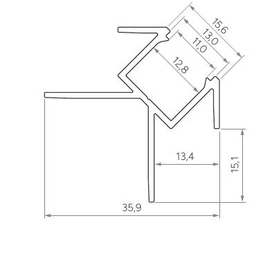 Rysunek przekroju technicznego profilu aluminiowego LED CANTO