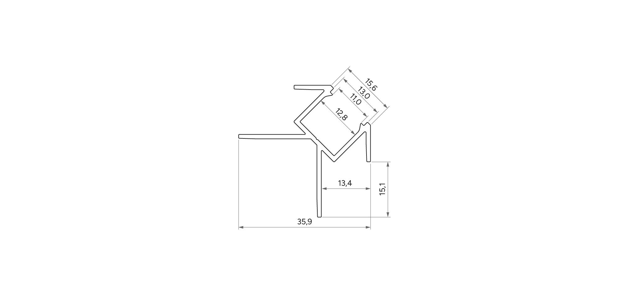 Rysunek przekroju technicznego profilu aluminiowego LED CANTO