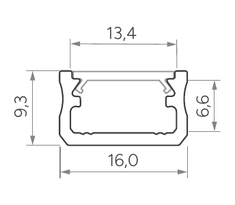 Rysunek przekroju technicznego profilu aluminiowego LED A