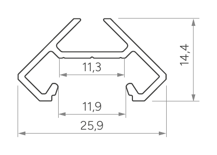 Rysunek przekroju technicznego profilu aluminiowego LED ajar