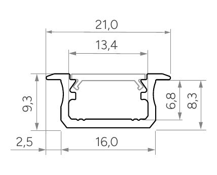 Rysunek przekroju technicznego profilu aluminiowego LED B